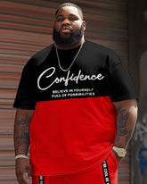 Street Casual Red Contrast Confidence Letter Print Big Men's Set